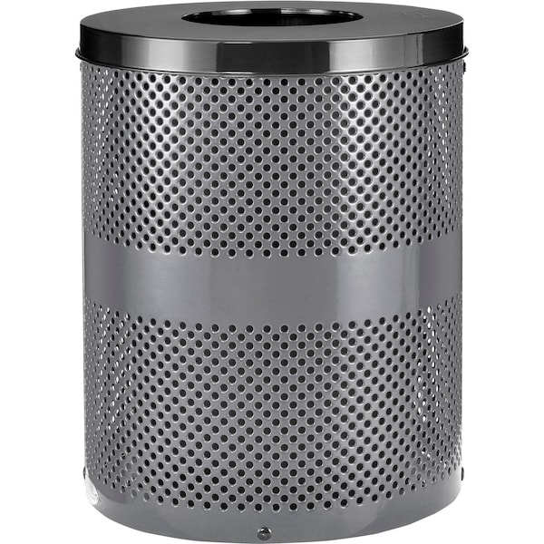 Global Industrial Outdoor Perforated Steel Trash Can With Flat Lid, 36 Gallon, Gray 261925GY - main
